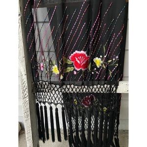 Fringe tassel beaded burlesque silk scarf